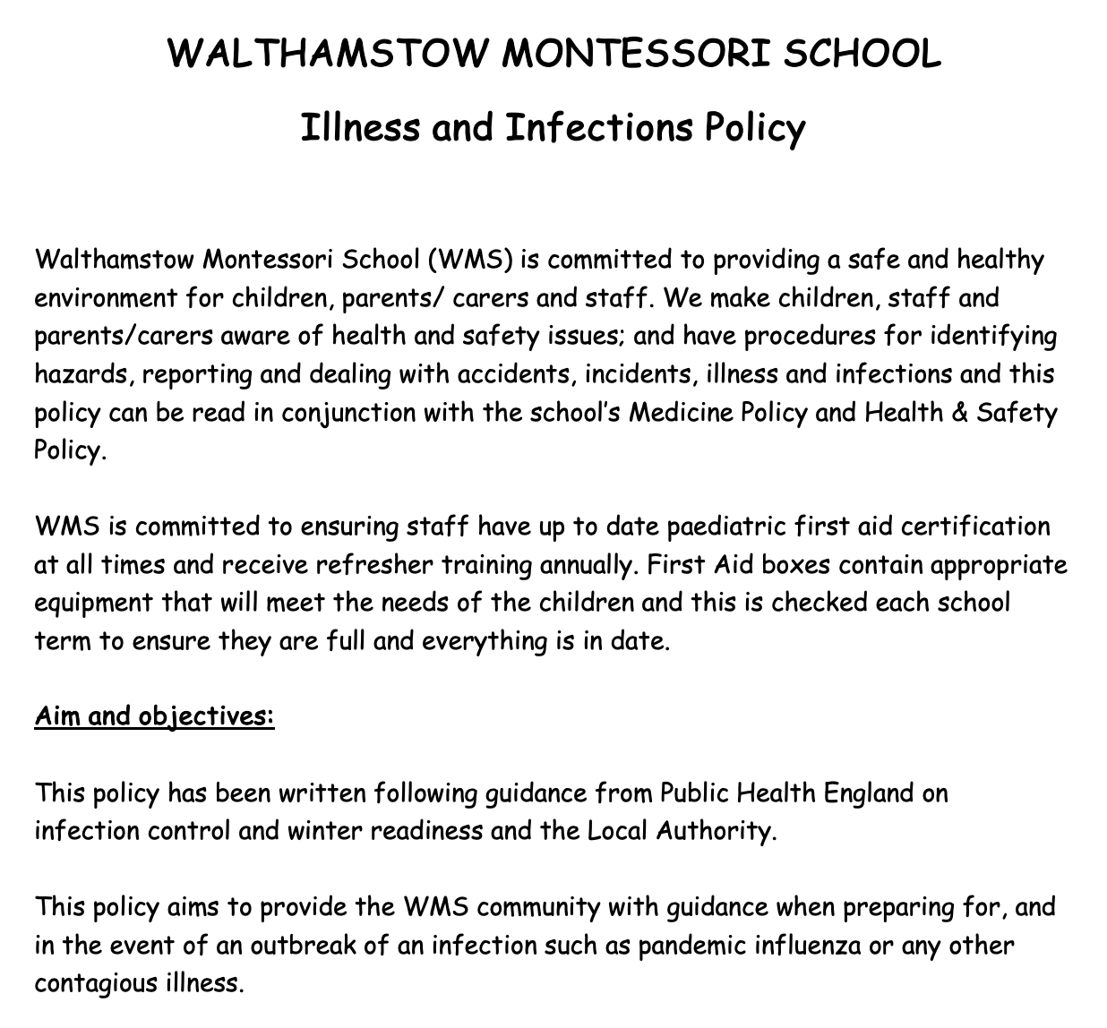 policy of the month - illness and infections